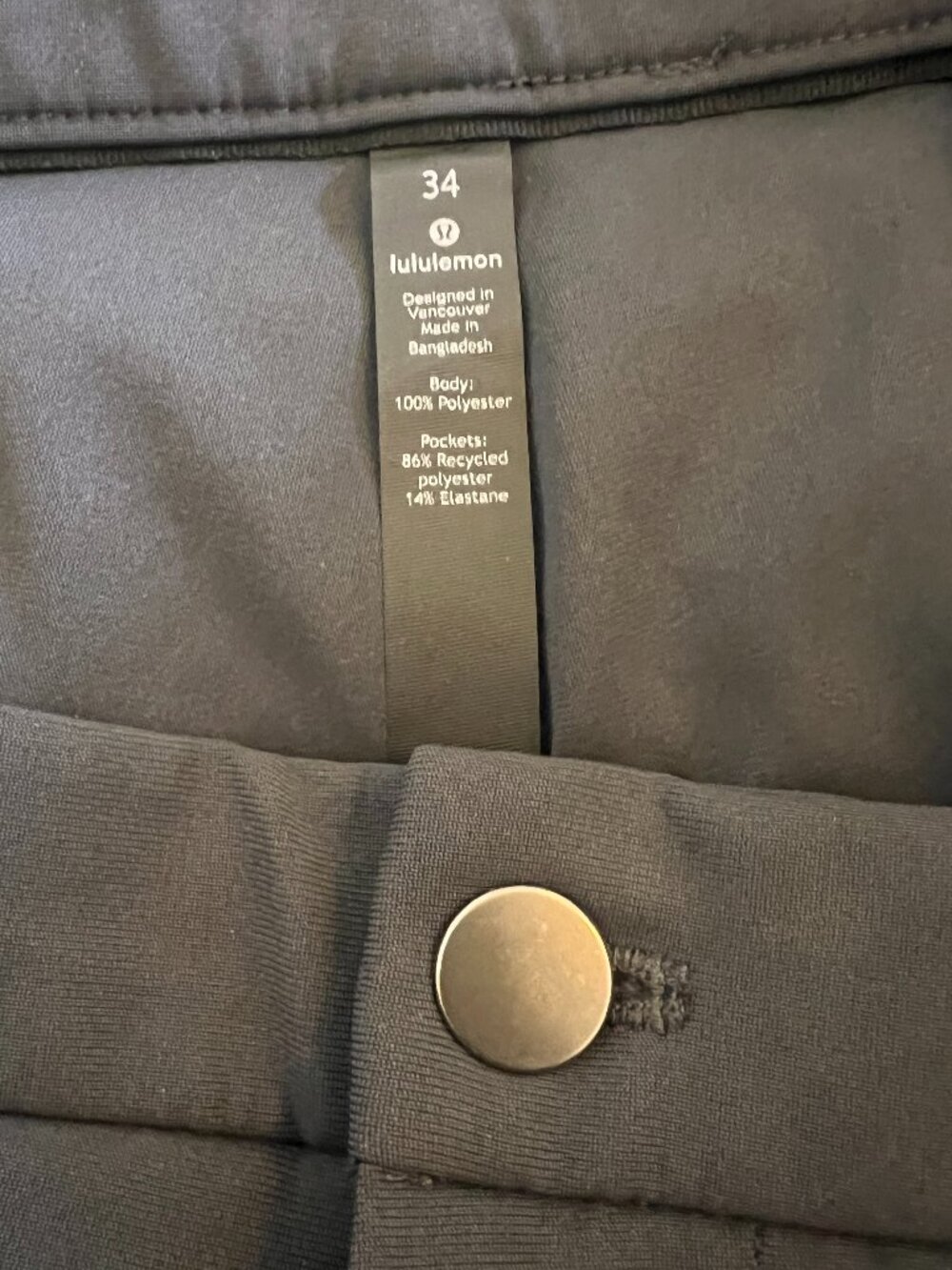 Lululemon Men's ABC Classic-Fit Trouser Charcoal Gray 34x32 - Picture 4 of 7